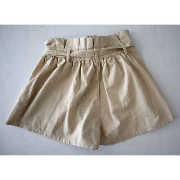 PrettyLittleThing Women's Sz 0 Beige High Waist Linen Blend Paperbag Shorts - Picture 2 of 6